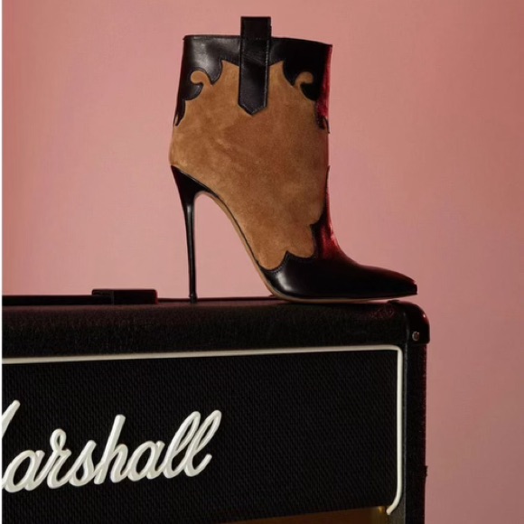 Identita Leonor Brown And Black Leather And Suede Ankle Boots, 4.8“ Heel. New.